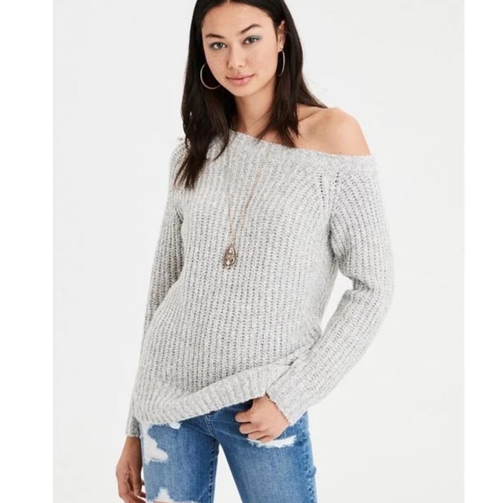 American Eagle one shoulder heather gray sweater